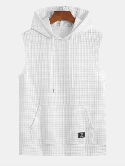 Waffle Sleeveless Hooded T-Shirt With Kangaroo Pocket