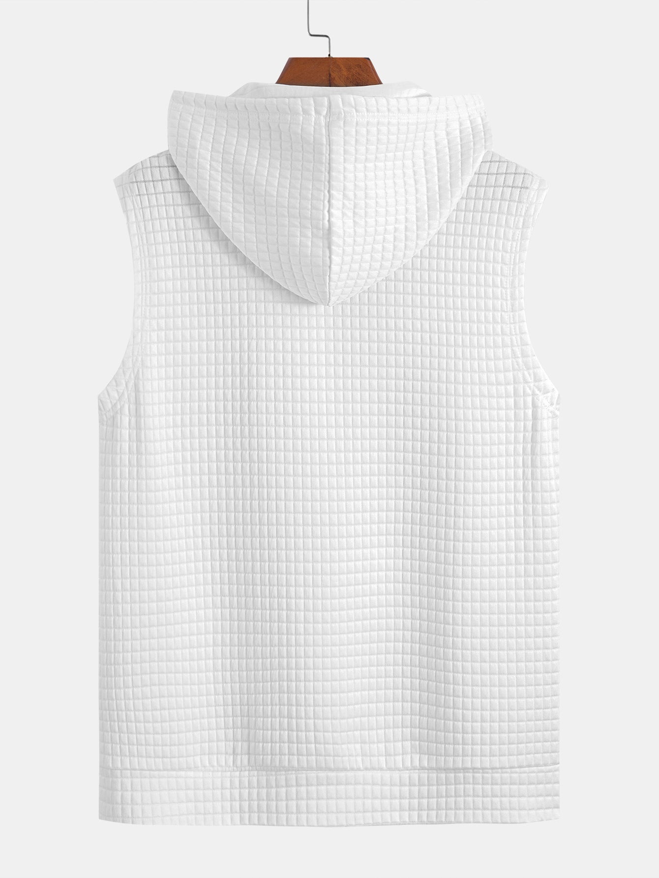 Waffle Sleeveless Hooded T-Shirt With Kangaroo Pocket