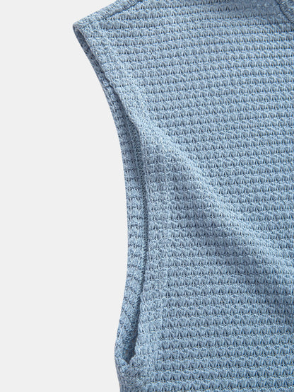 Waffle Knit Wide Strap Sleeveless T-Shirt