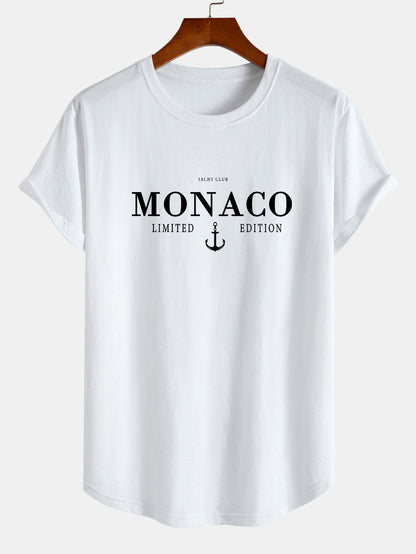 Monaco Slogan Print Cotton Arc Hem T-Shirt