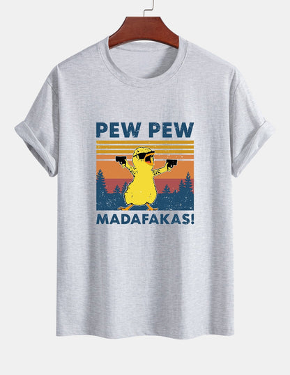 Regular Fit PEW PEW MADAFAKAS Duck Print Cotton T-Shirt