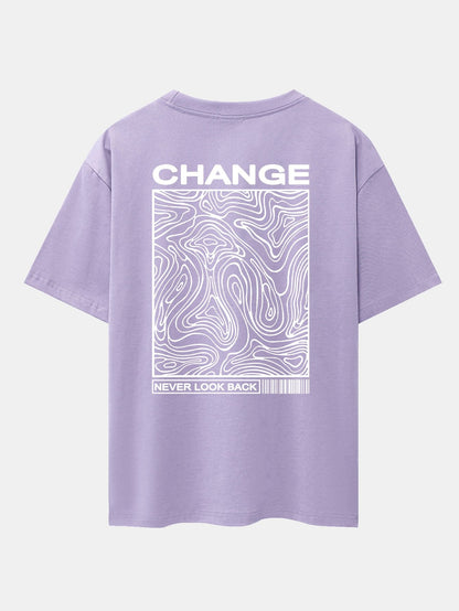 Marble Texture Slogan Back Print Drop Shoulder Oversize T-Shirt