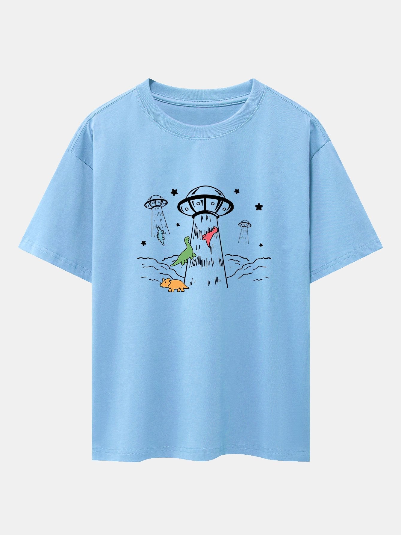 UFO Take Away Dinosaurs Print Drop Shoulder Oversize T-Shirt