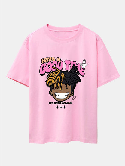 Cartoon Character Slogan Print Drop Shoulder Oversize T-Shirt