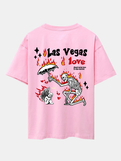 Skeleton And Angel Back Print Drop Shoulder Oversize T-Shirt