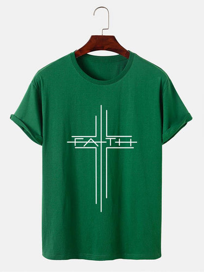Faith Crucifix Line Print T-Shirts