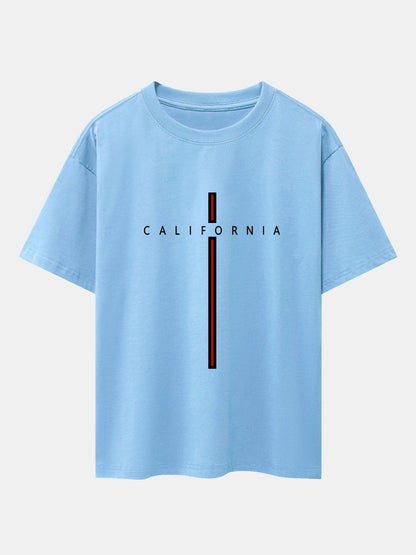 California Stripe Print Drop Shoulder Oversize T-Shirt