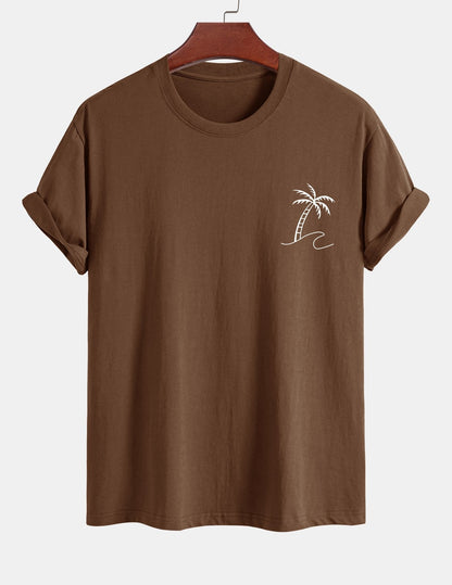 Regular Fit Palm Tree Print Cotton T-Shirt