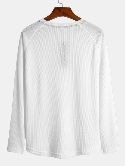Long Sleeve Arc Hem Waffle Henley Shirt