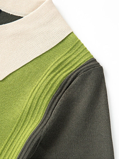 Striped Short Sleeve Color Block Sweater Polo