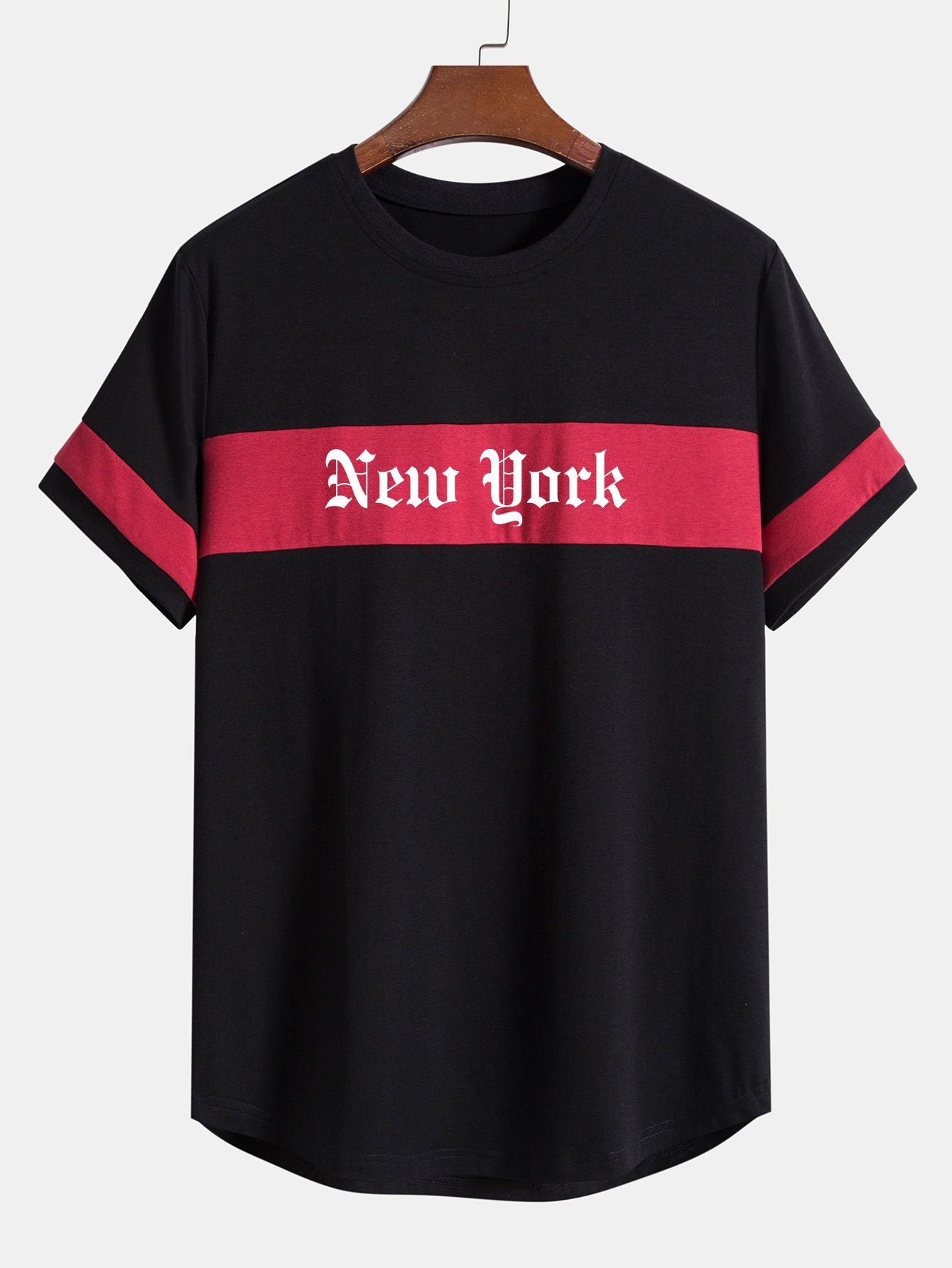 New York Print Color Block Patchwork Arc Hem T-Shirt
