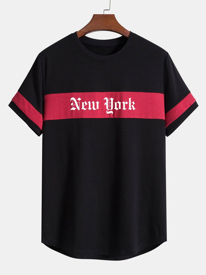 New York Print Color Block Patchwork Arc Hem T-Shirt