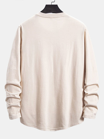 3 Pieces Basic Long Sleeve Cotton Arc Hem T-Shirts