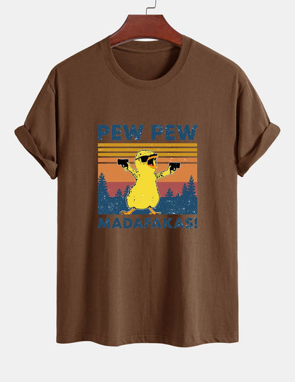 Regular Fit PEW PEW MADAFAKAS Duck Print Cotton T-Shirt