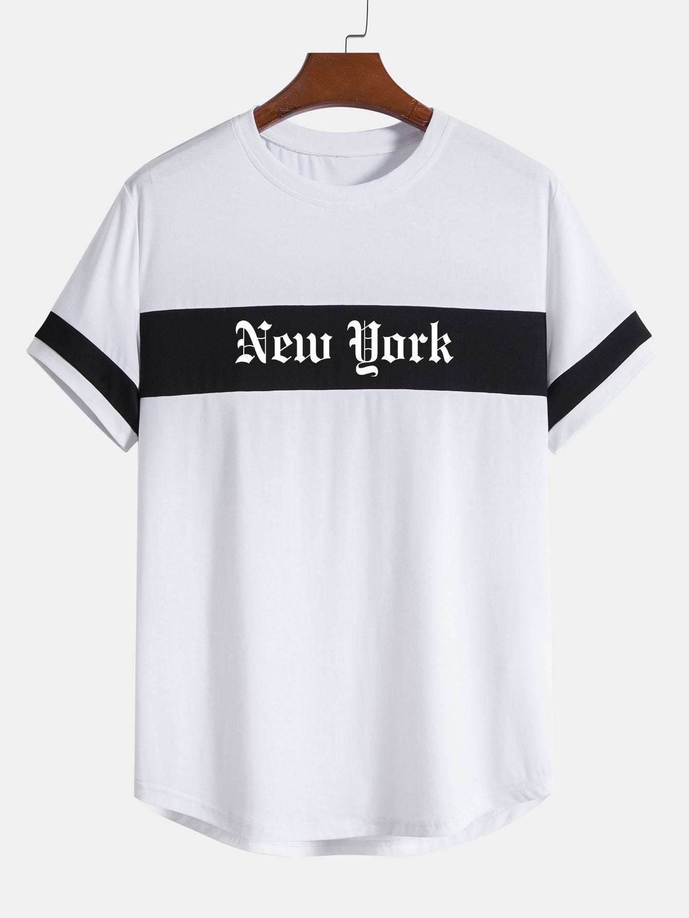 New York Print Color Block Patchwork Arc Hem T-Shirt