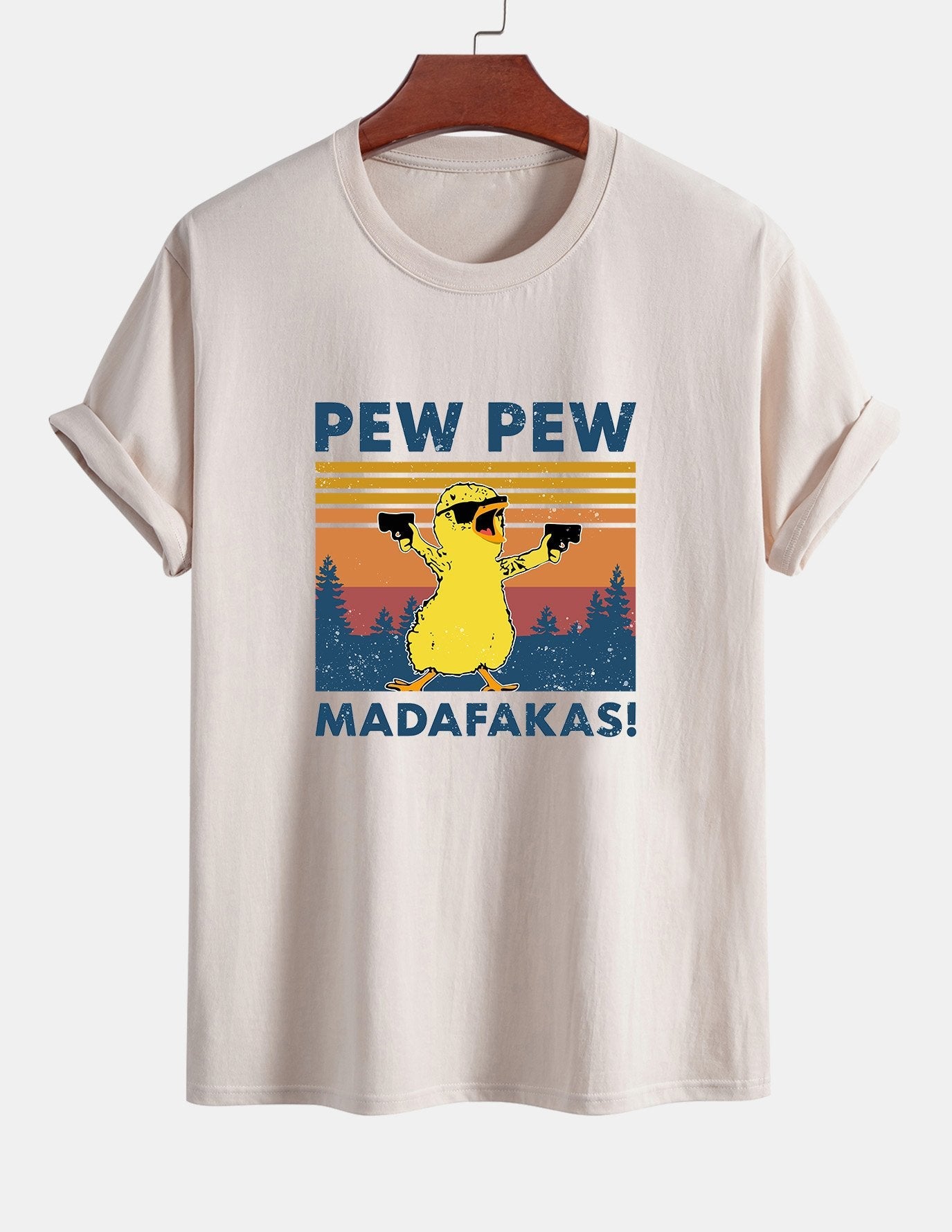 Regular Fit PEW PEW MADAFAKAS Duck Print Cotton T-Shirt