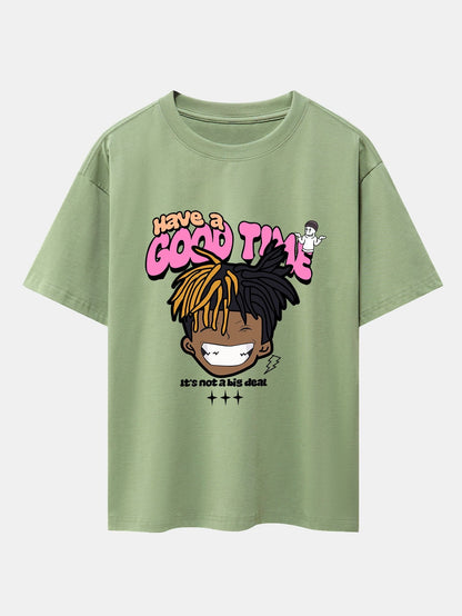 Cartoon Character Slogan Print Drop Shoulder Oversize T-Shirt