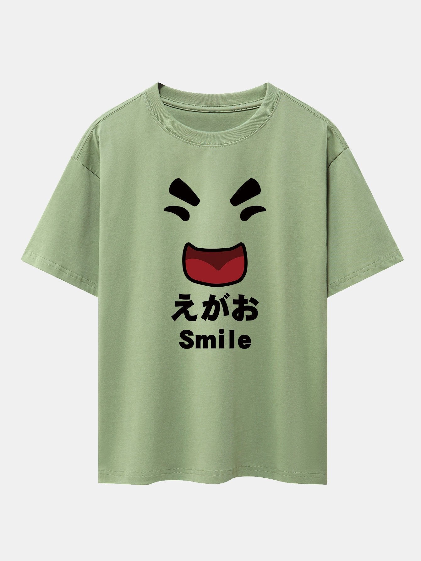 Smiley Face Print Drop Shoulder Oversize T-Shirt