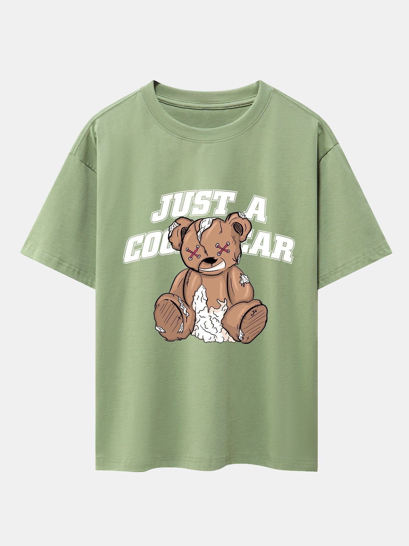 Tattered Bear Print Drop Shoulder Oversize T-Shirt