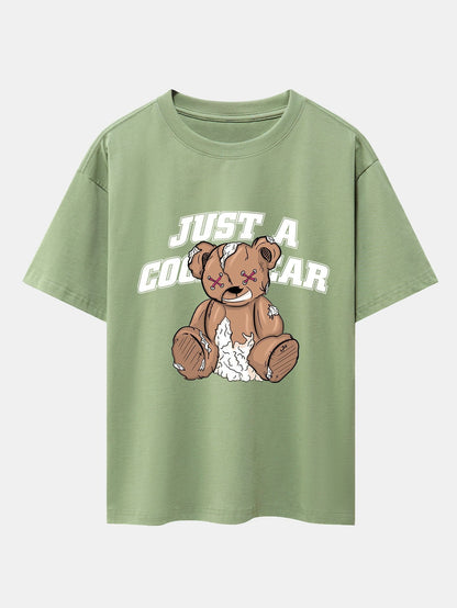 Tattered Bear Print Drop Shoulder Oversize T-Shirt