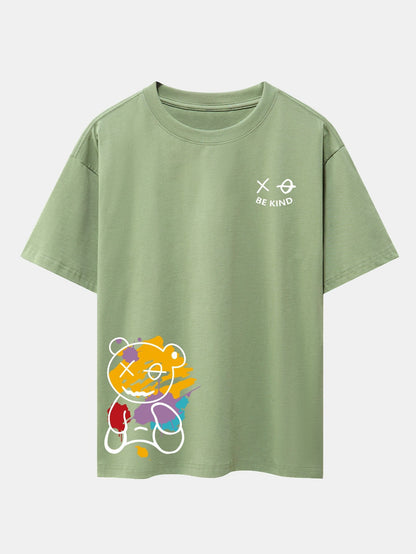 Graffiti Bear Print Drop Shoulder Oversize T-Shirt
