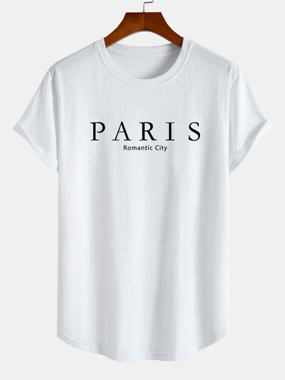 Paris Slogan Print Cotton Arc Hem T-Shirt