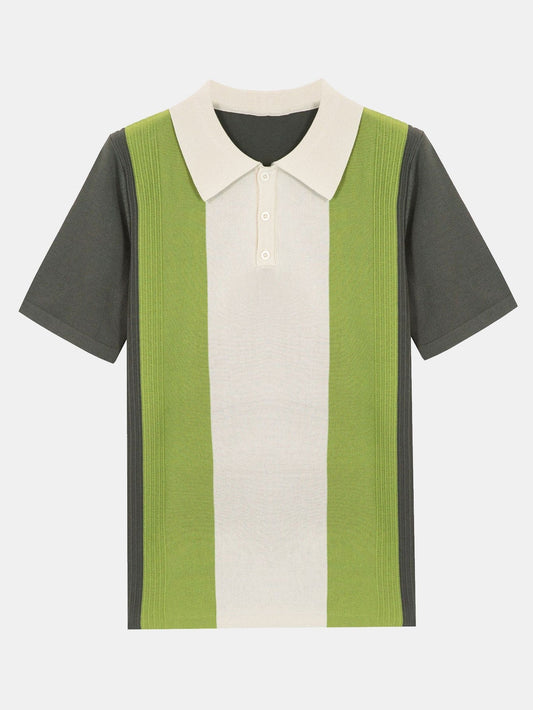 Striped Short Sleeve Color Block Sweater Polo