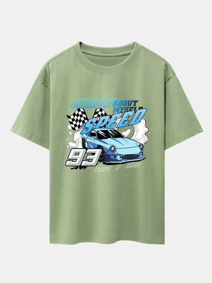Crazy Speed Car Print Drop Shoulder Oversize T-Shirt