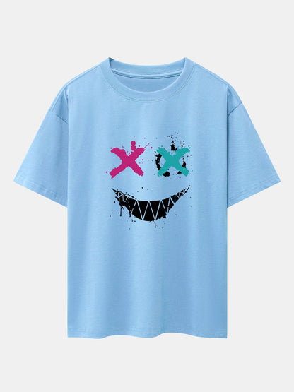 Graffiti Smiley Face Print Drop Shoulder Oversize T-Shirt