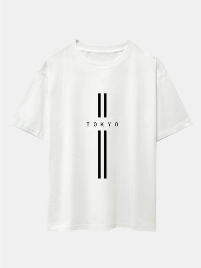 Stripe Tokyo Print Drop Shoulder Oversize T-Shirt