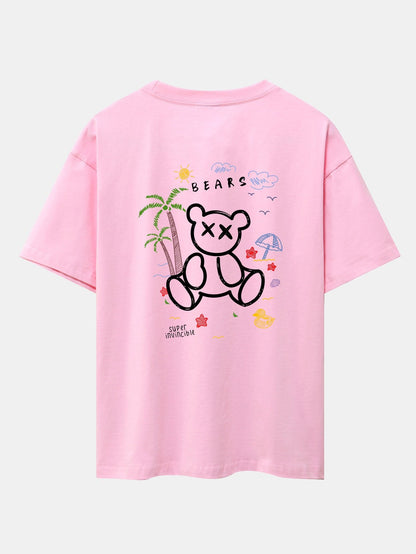 Bear On Vacation Print Drop Shoulder Oversize T-Shirt