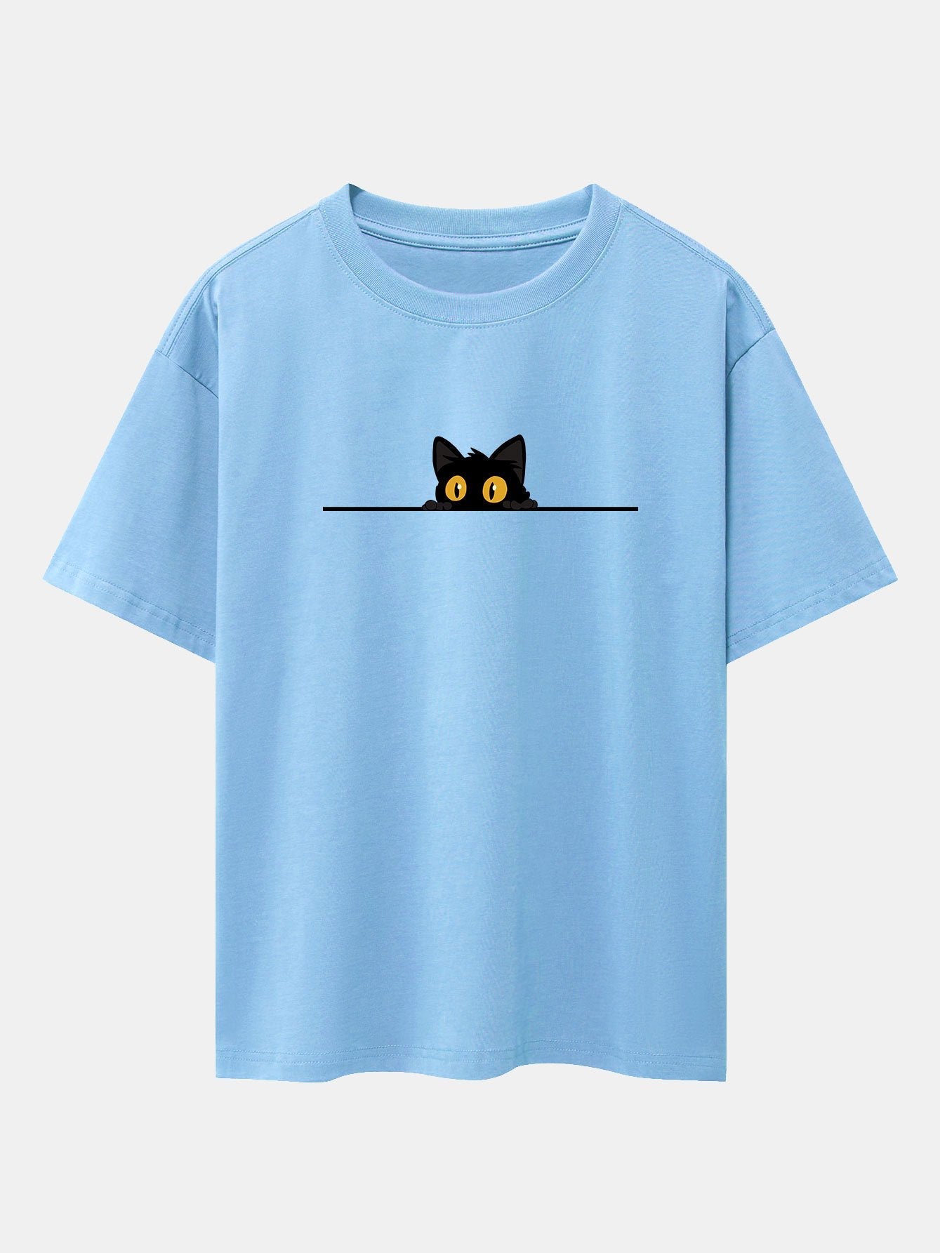 Black Cat Print Drop Shoulder Oversize T-Shirt