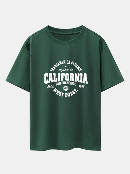 California Slogan Print Drop Shoulder Oversize T-Shirt