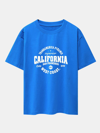 California Slogan Print Drop Shoulder Oversize T-Shirt