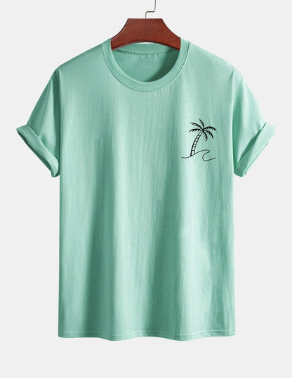 Regular Fit Palm Tree Print Cotton T-Shirt