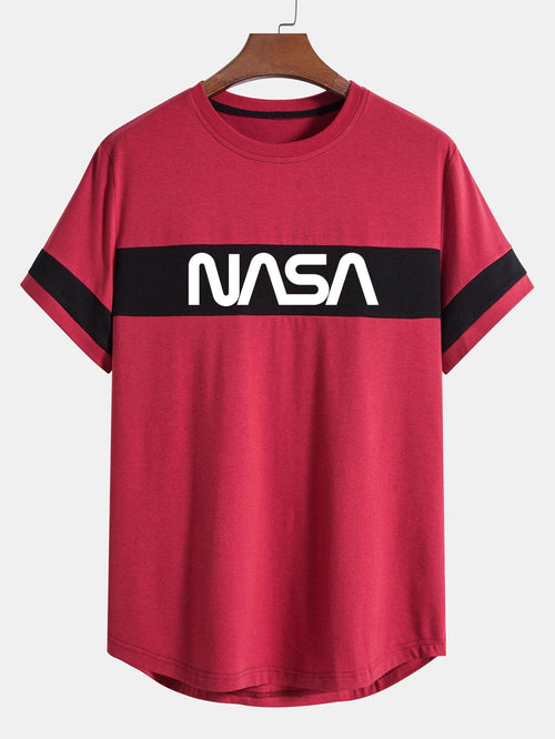 NASA Print Color Block Arc Hem T-Shirt