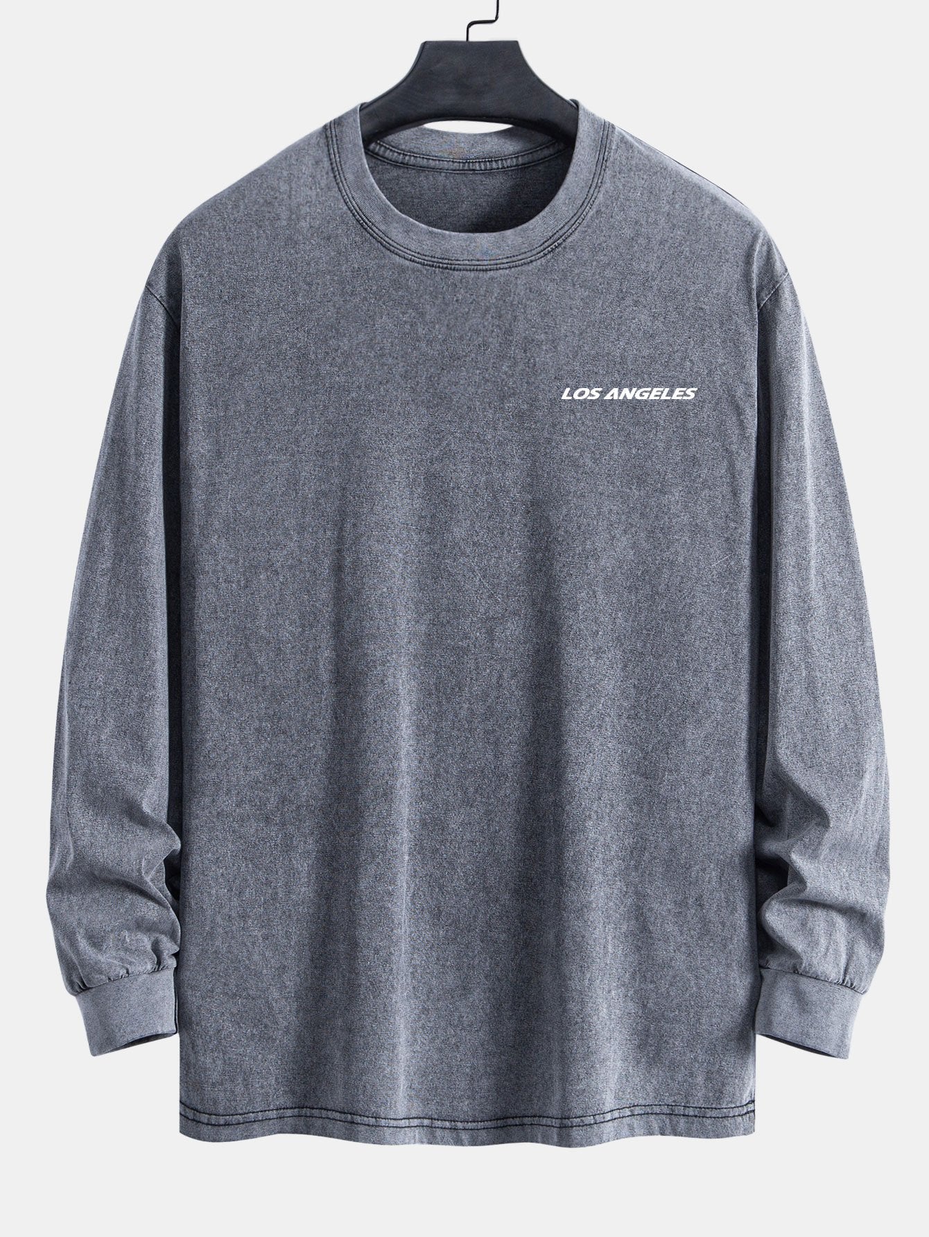 Los Angeles Print Relax Fit Long Sleeve Washed Distressed T-Shirt