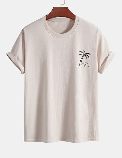 Regular Fit Palm Tree Print Cotton T-Shirt