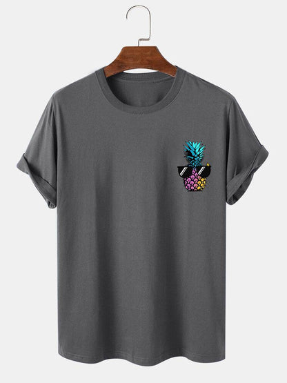 Pineapple With Sunglasses Print T-Shirt