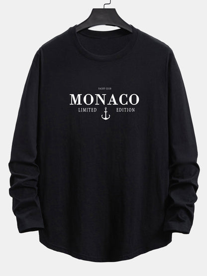 Long Sleeve Monaco Print Cotton Arc Hem T-Shirt