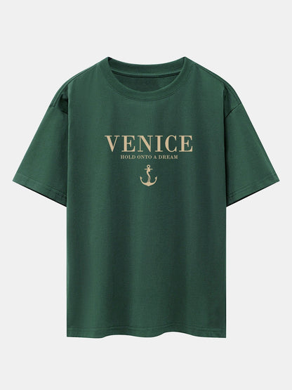 Venice Anchor Print Drop Shoulder Oversize T-Shirt