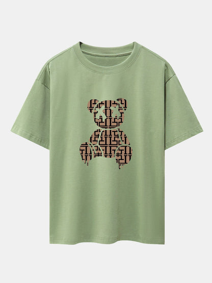 Geometric Dissolving Bear Drop Shoulder Oversize T-Shirt