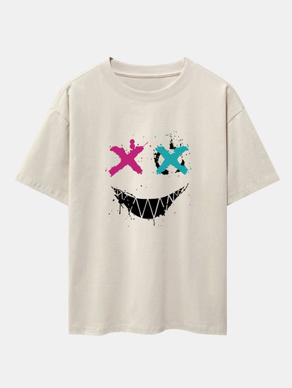 Graffiti Smiley Face Print Drop Shoulder Oversize T-Shirt