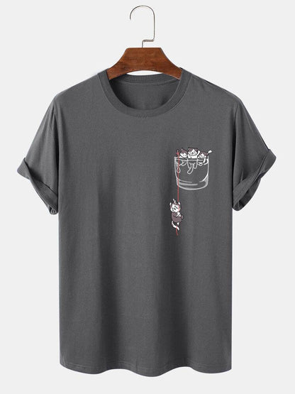 Cat In Pocket Print T-Shirt