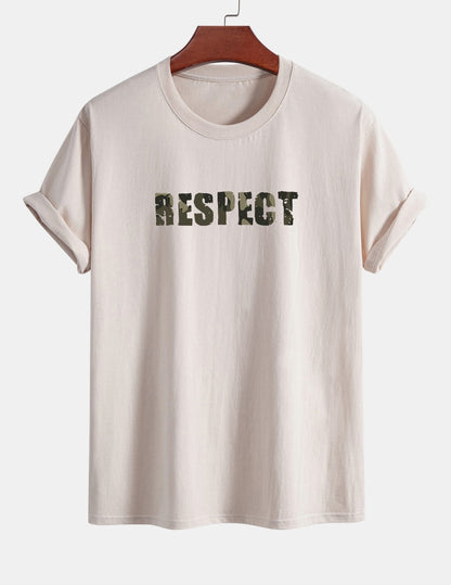 Regular Fit Camouflage Respect Print Cotton T-Shirt