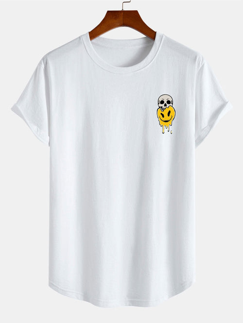 Skull Evil Face Print Cotton Arc Hem T-Shirt