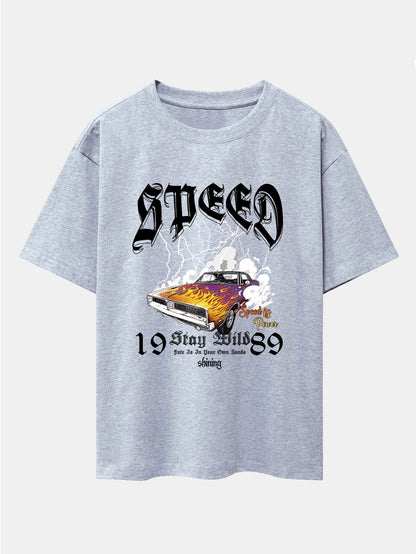 Lightning Speed Car Print Drop Shoulder Oversize T-Shirt