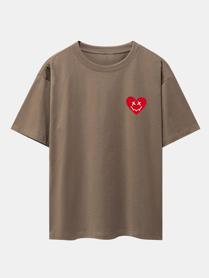 Smiley Heart Print Drop Shoulder Oversize T-Shirt
