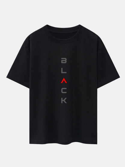 Black Print Drop Shoulder Oversize T-Shirt
