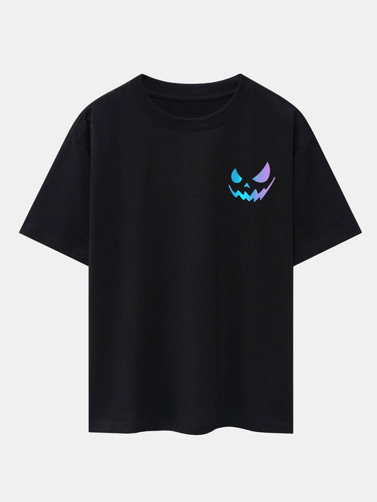 Colorful Evil Face Print Drop Shoulder Oversize T-Shirt